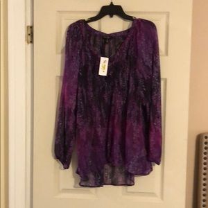 Jessica Simpson sheer purple peasant shirt